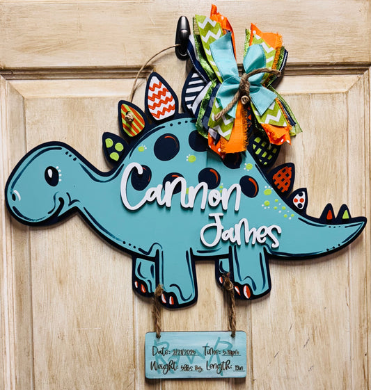 3D nursery/hospital sign & birth stats dinosaur