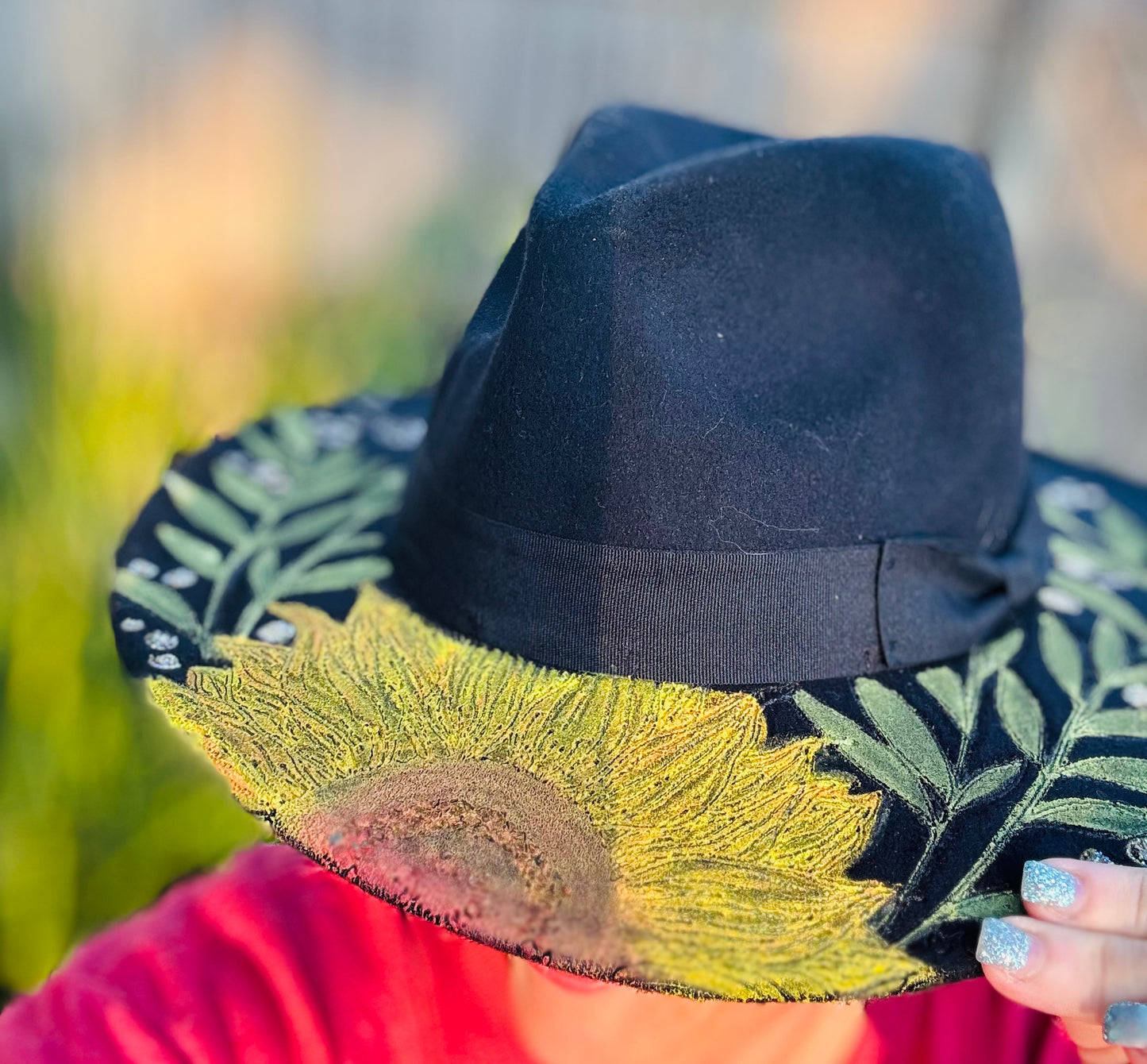 Wide Brim Vegan Suede Hat - painted