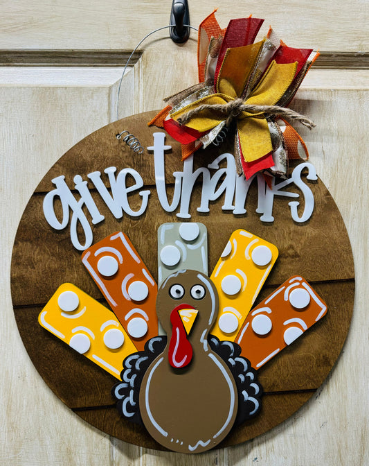 3D give thanks turkey door hanger