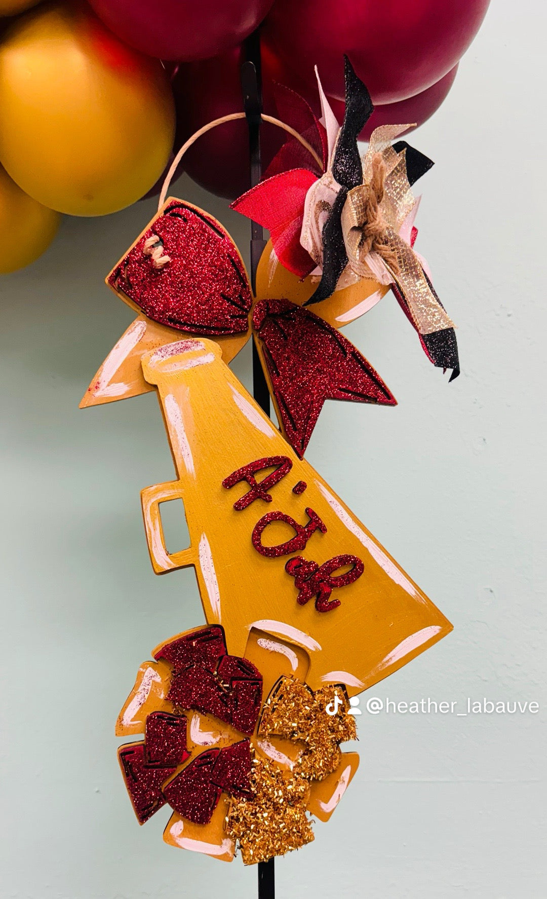 Cheer megaphone, bow & pom door hanger