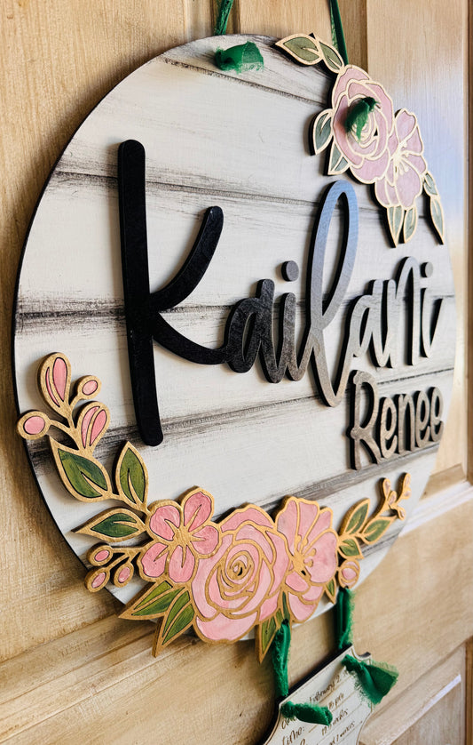 3D Rosebuds hospital sign & birth stats