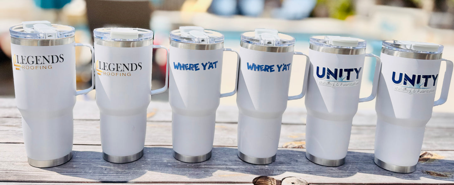 30oz Tumbler with Metal Handle, Insulated, Leak-Proof