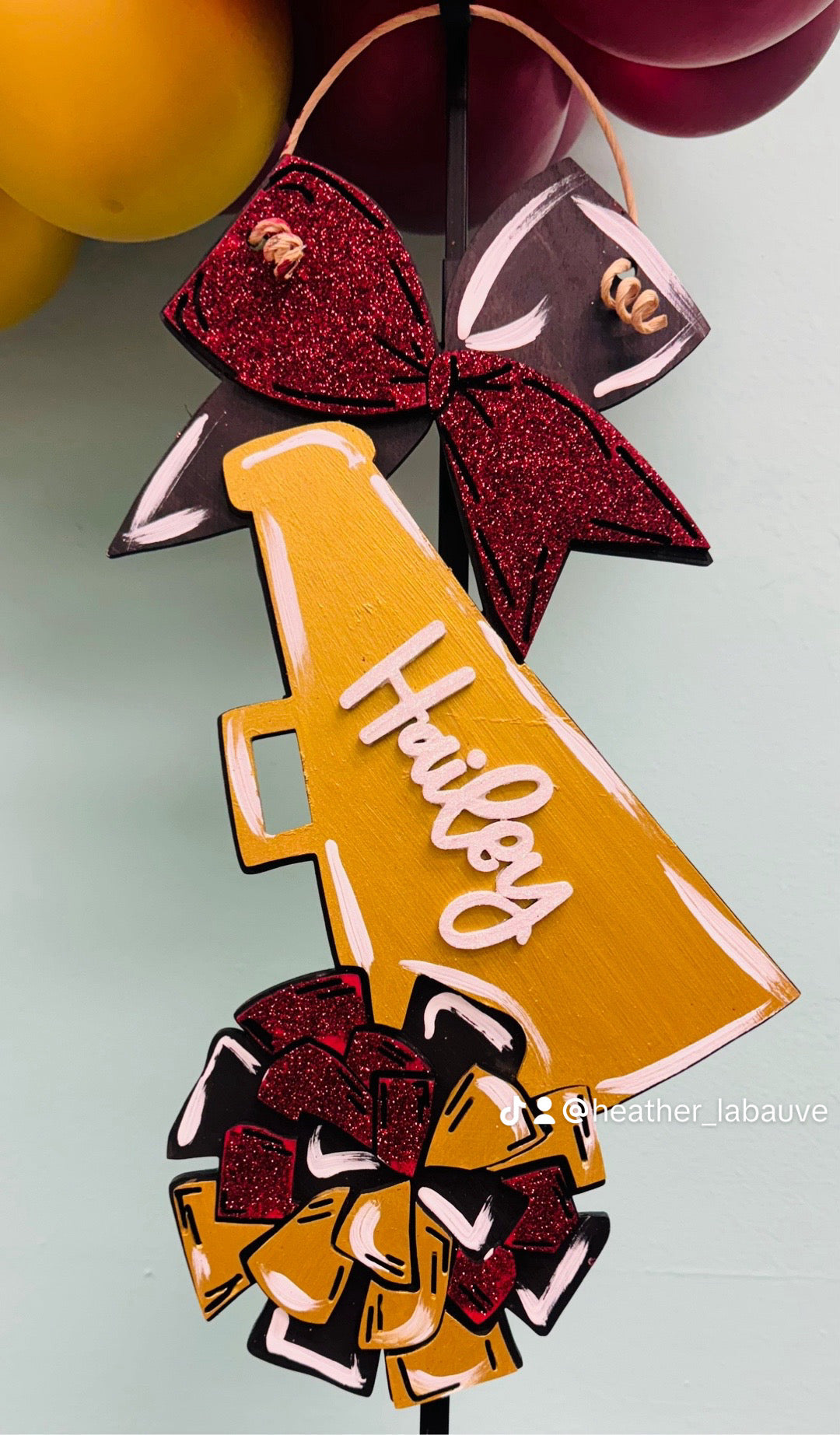 Cheer megaphone, bow & pom door hanger