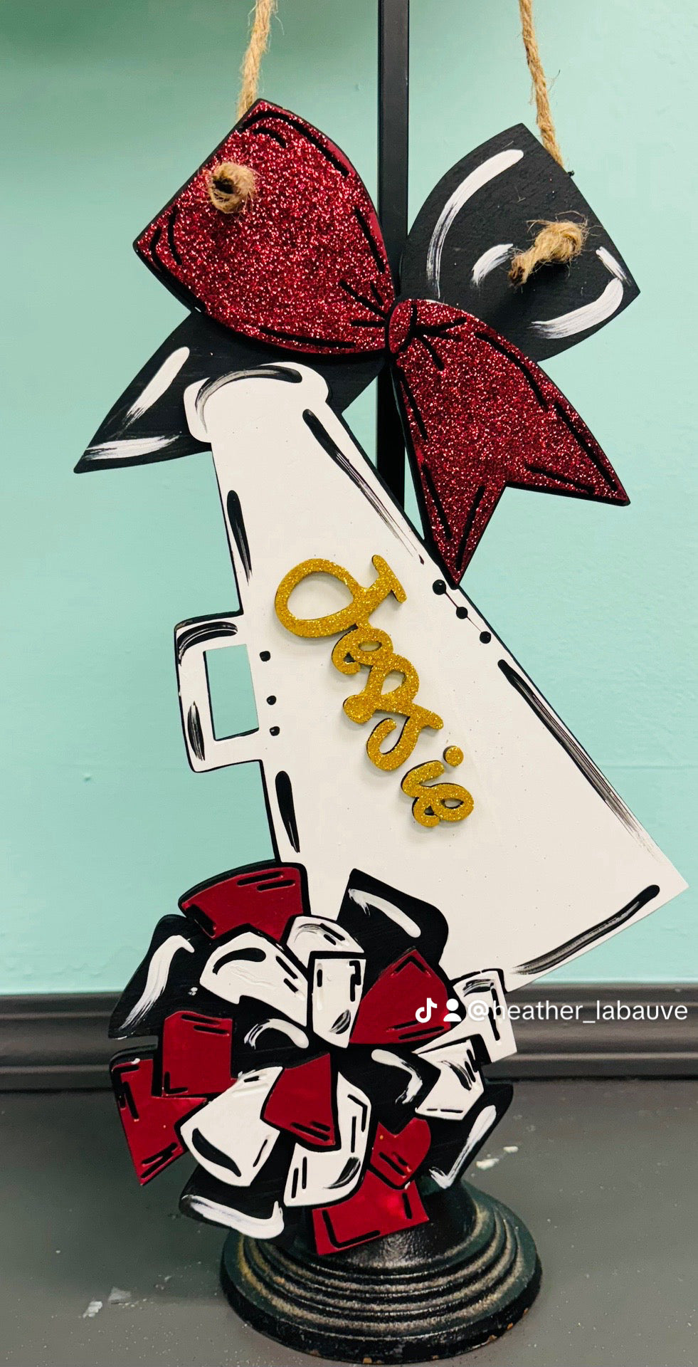 Cheer megaphone, bow & pom door hanger