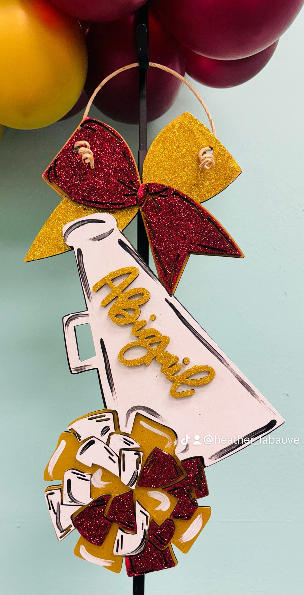 Cheer megaphone, bow & pom door hanger