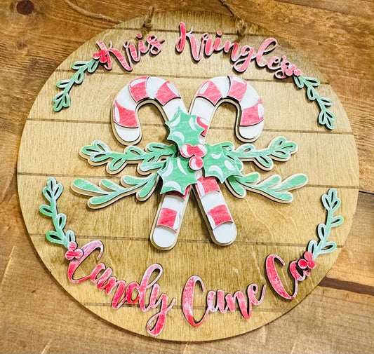 3D Kris Kringle Candy cane DOOR HANGER