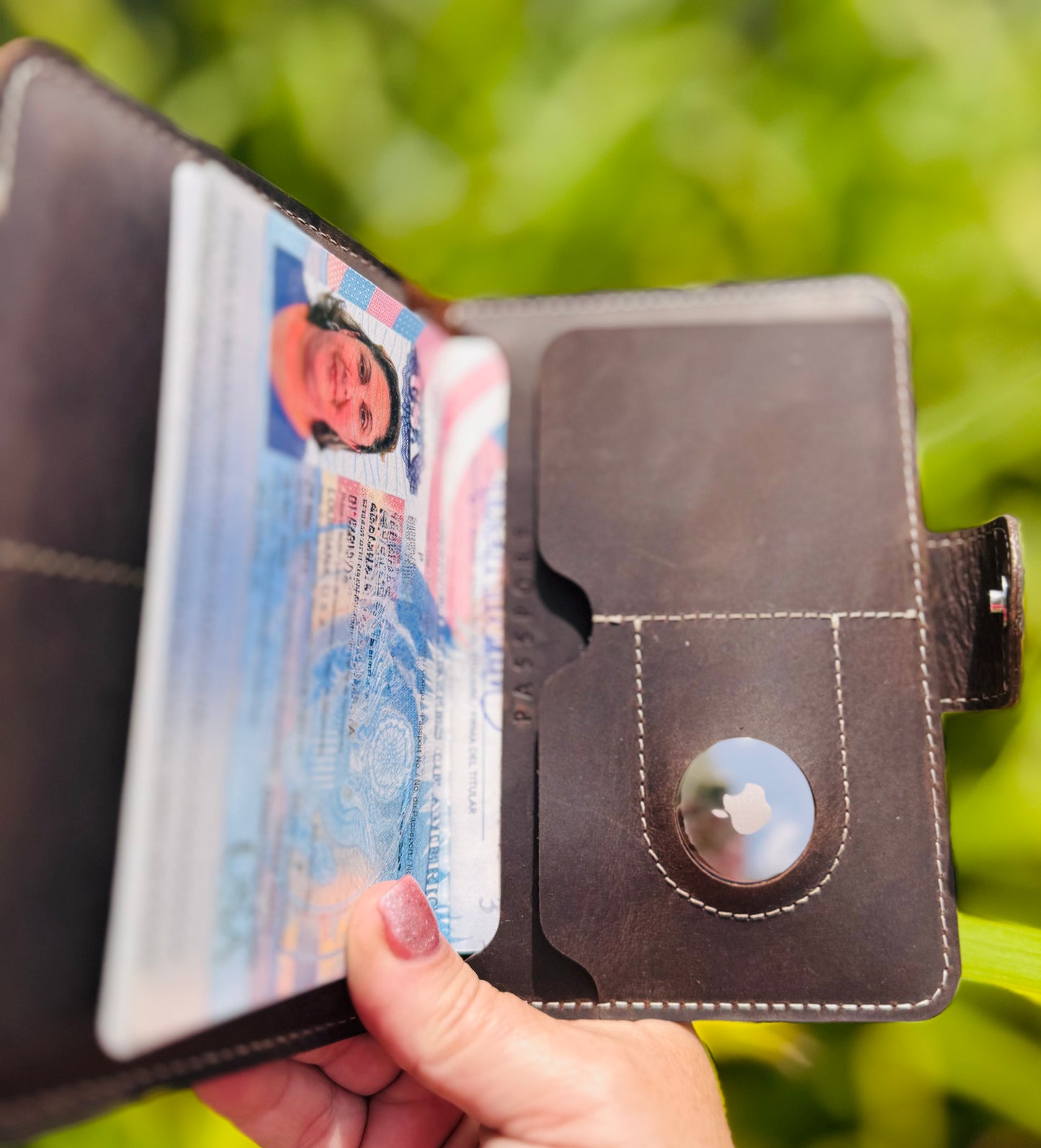 Leather passport wallet engraved -