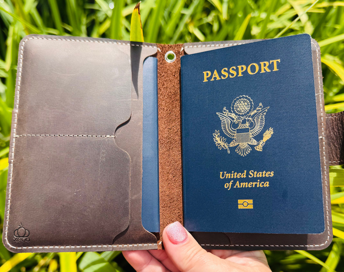 Leather passport wallet engraved -