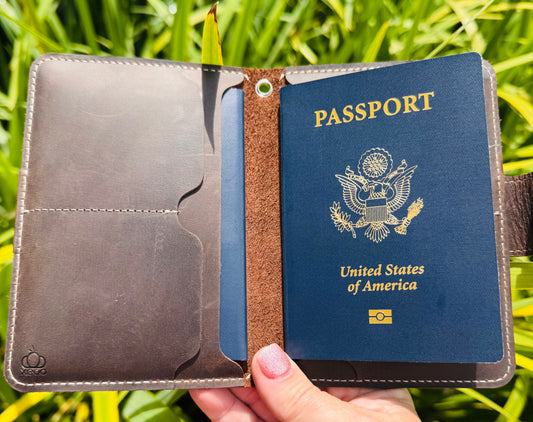 Leather passport wallet engraved -