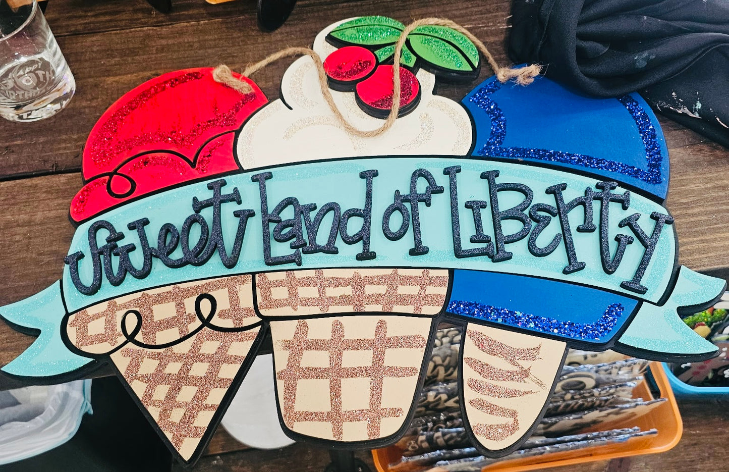 3D Ice Cream Trio-Sweet Land of Liberty Door hanger