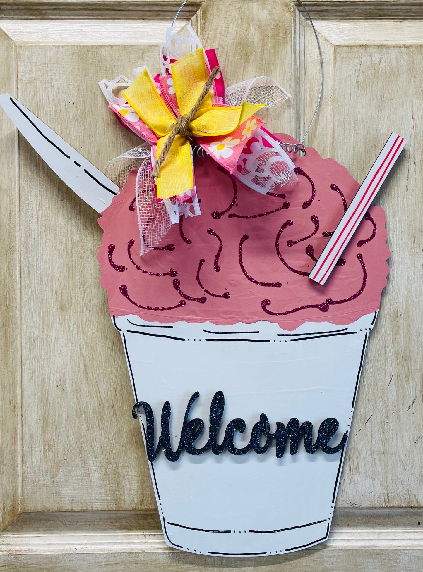 2d snowball door sign with custom name or welcome