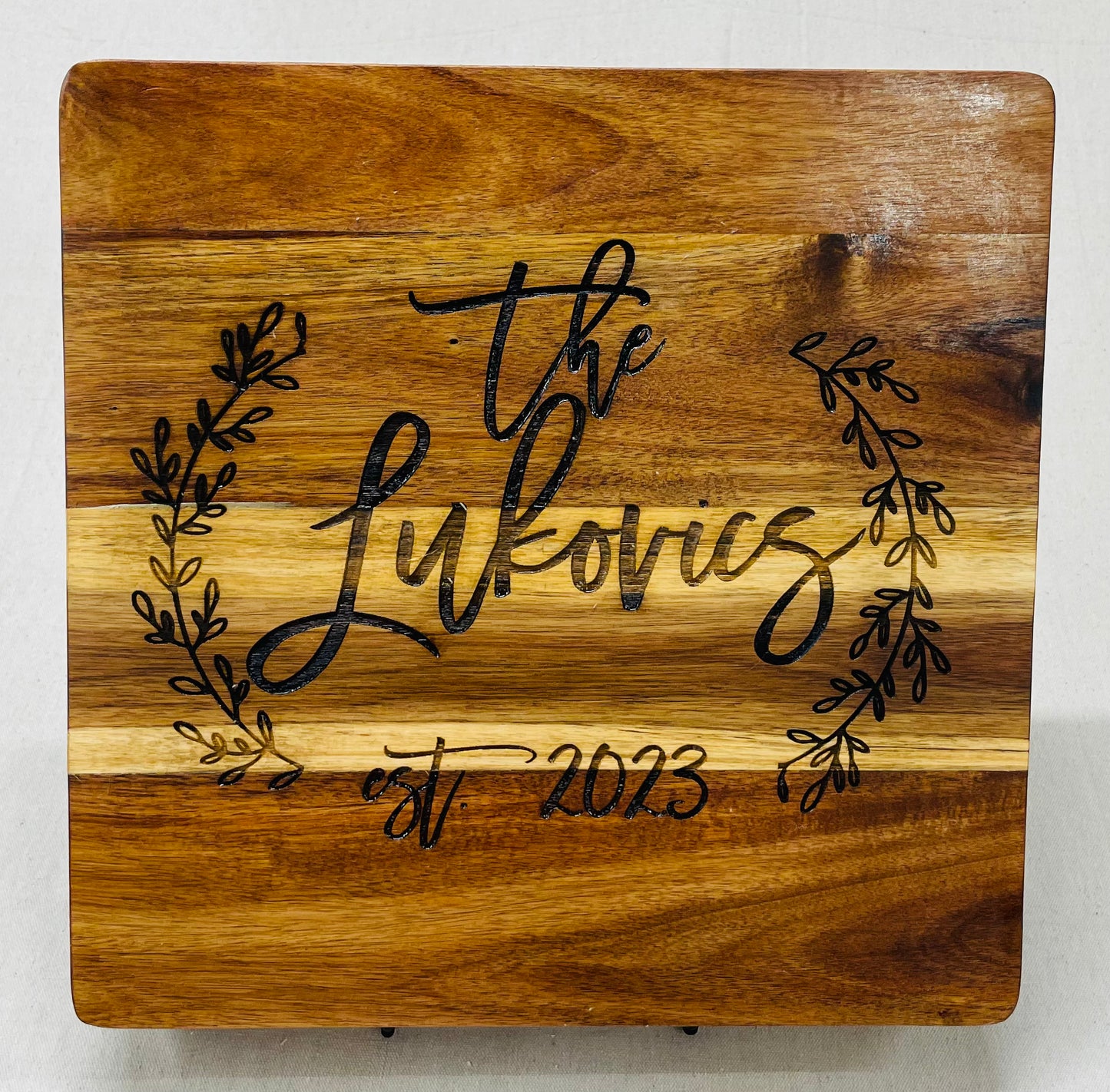 Custom engraved cutting/serving/display board - 15” and 1.5” thick