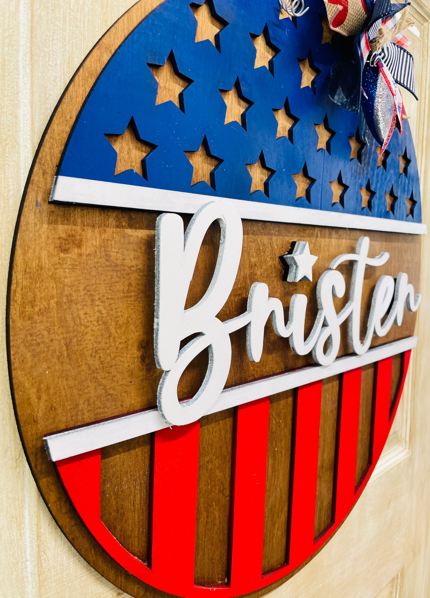PAINTED 3D Patriotic Flag door sign with custom name or welcome