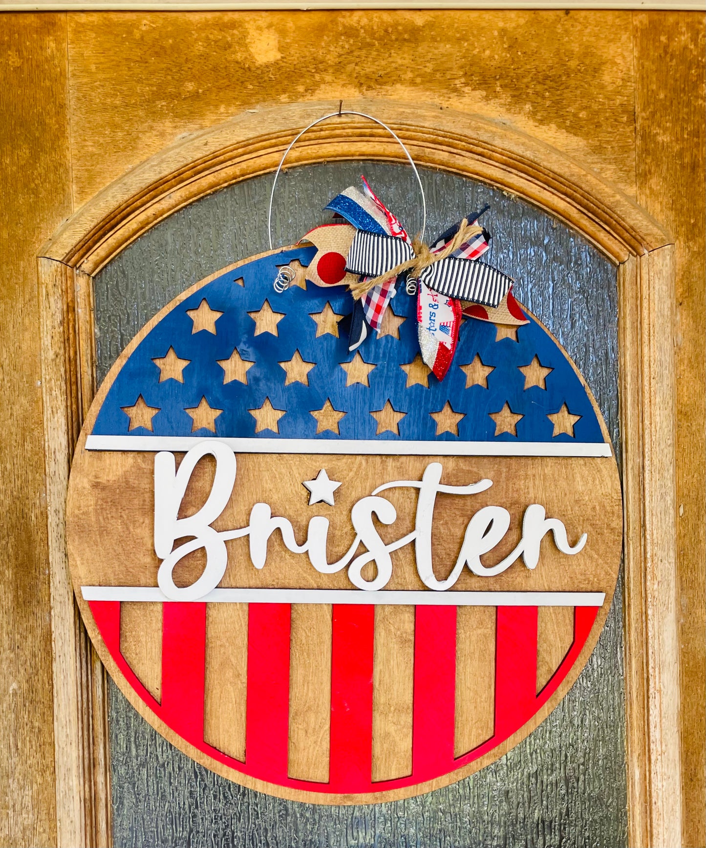 PAINTED 3D Patriotic Flag door sign with custom name or welcome