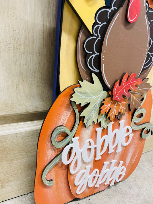 3D gobble gobble turkey door hanger