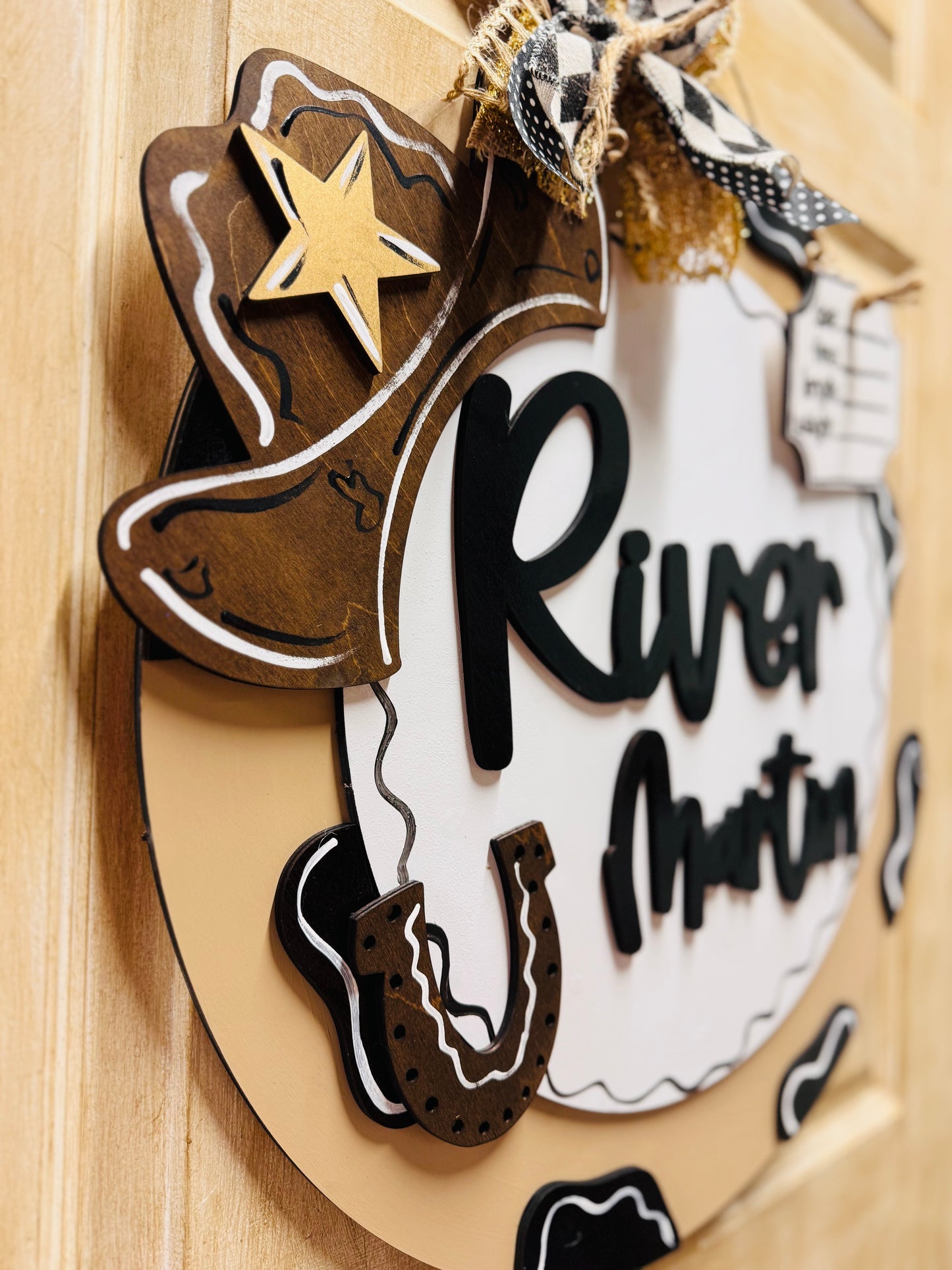 3D nursery/hospital sign & birth stats cowboy hat