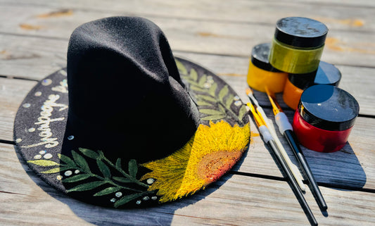 Wide Brim Vegan Suede Hat - painted