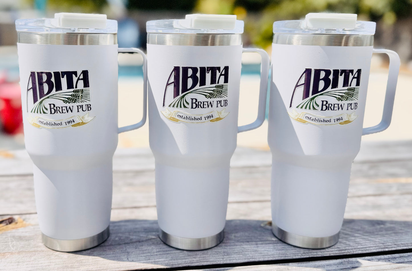 30oz Tumbler with Metal Handle, Insulated, Leak-Proof
