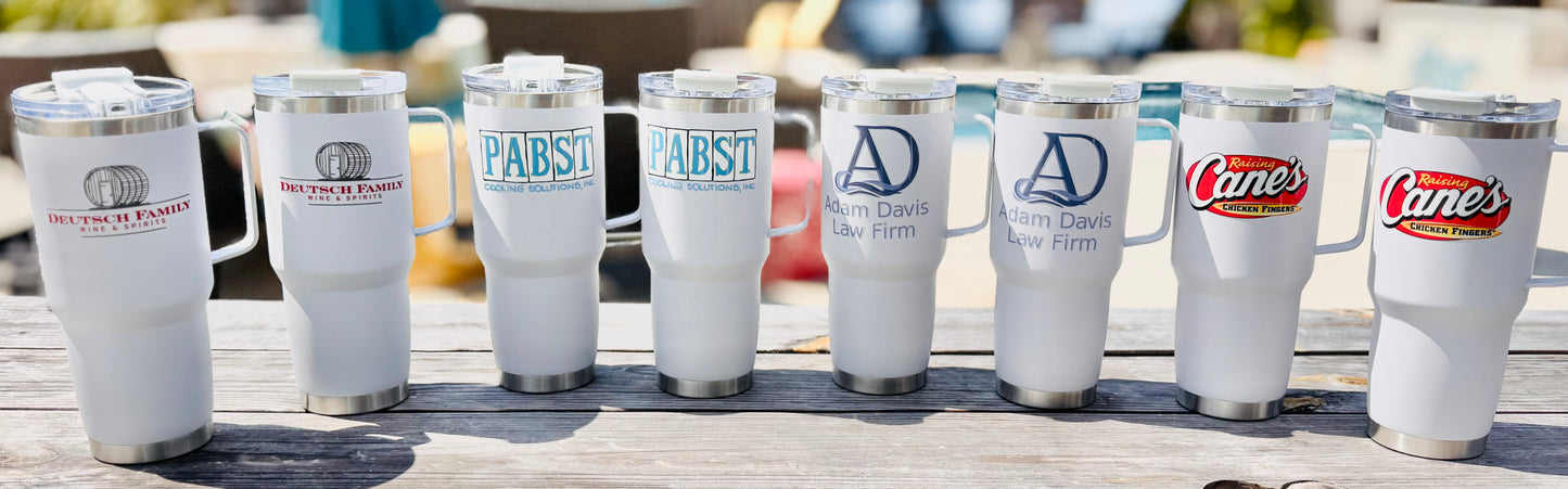 30oz Tumbler with Metal Handle, Insulated, Leak-Proof