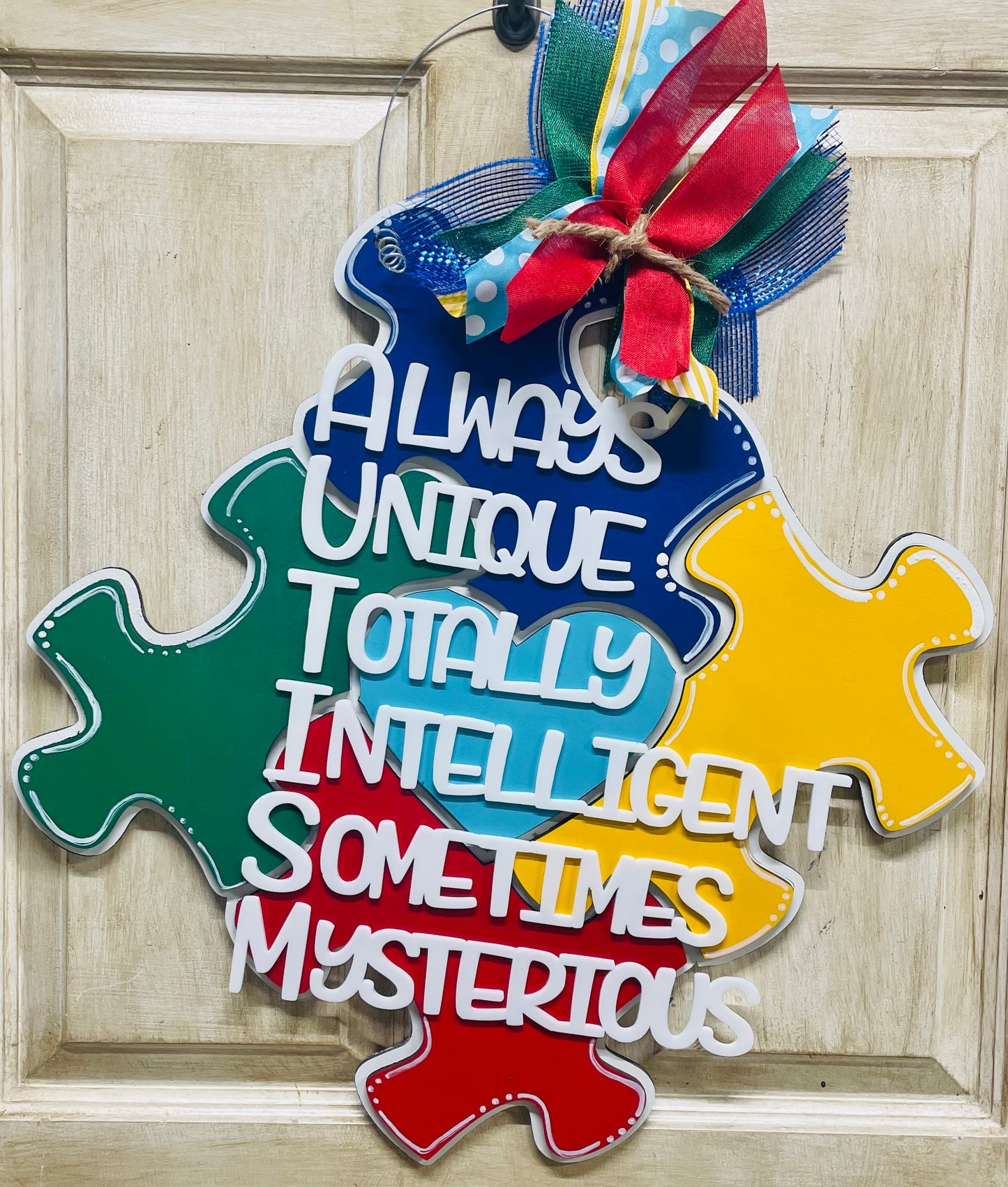 3D Autism awareness puzzle piece door hanger