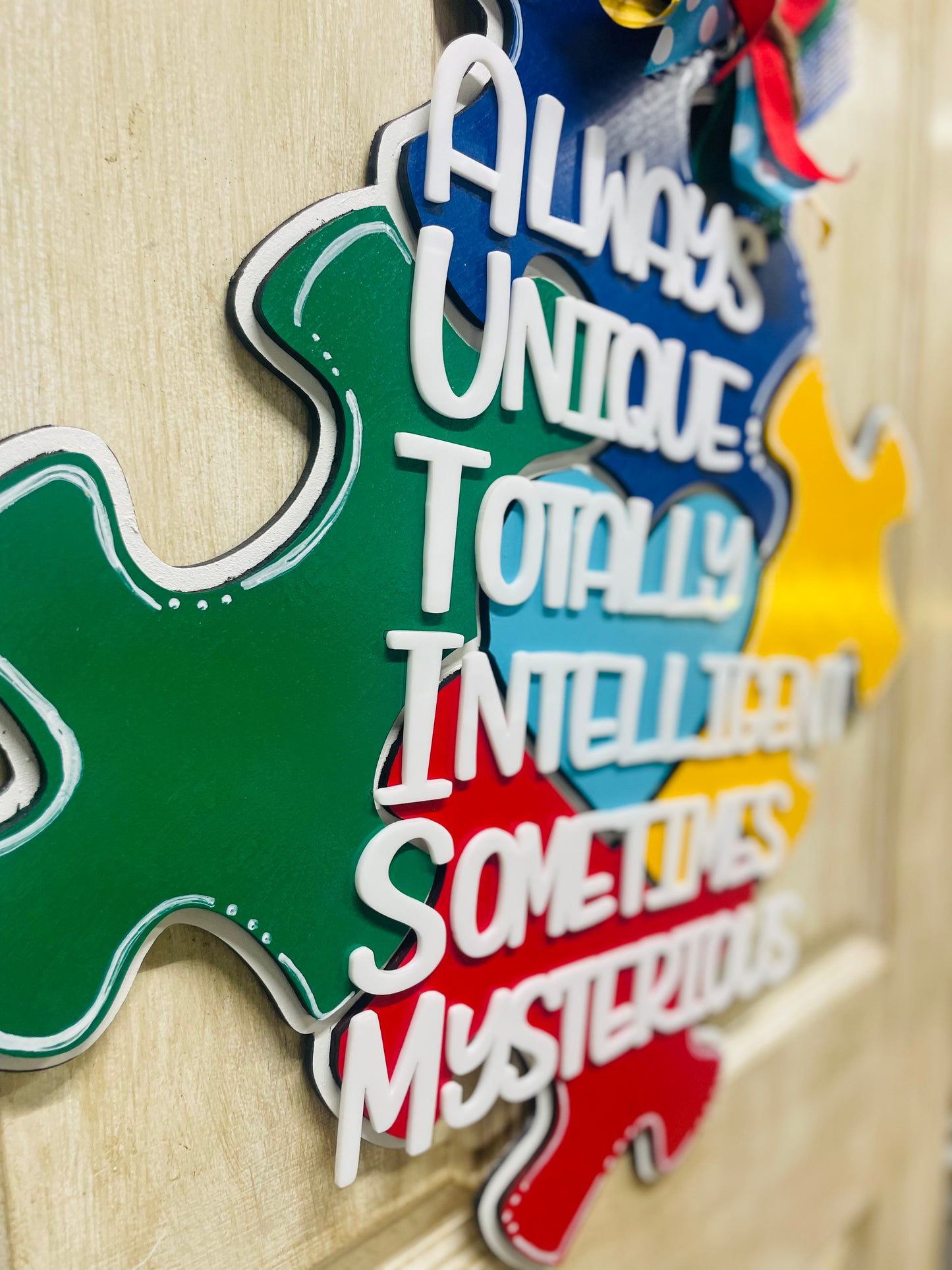 3D Autism awareness puzzle piece door hanger