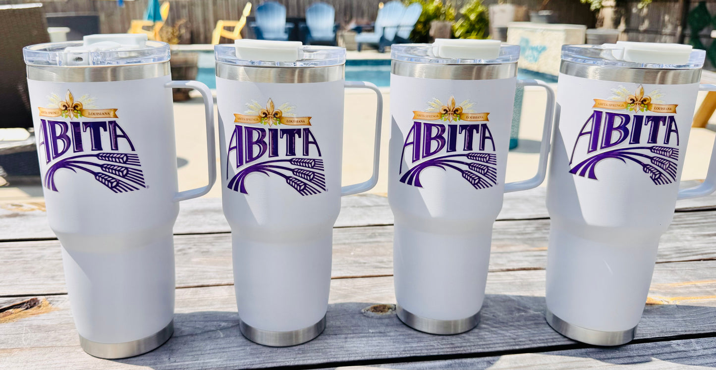 30oz Tumbler with Metal Handle, Insulated, Leak-Proof