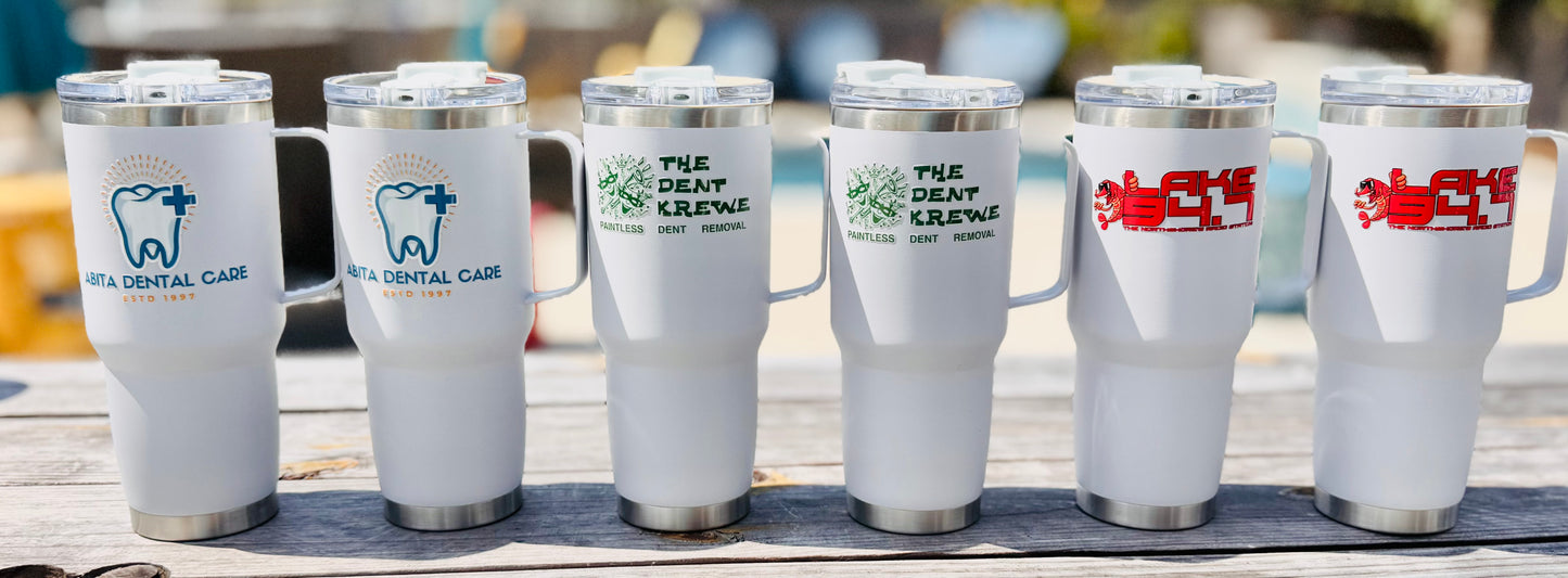 30oz Tumbler with Metal Handle, Insulated, Leak-Proof