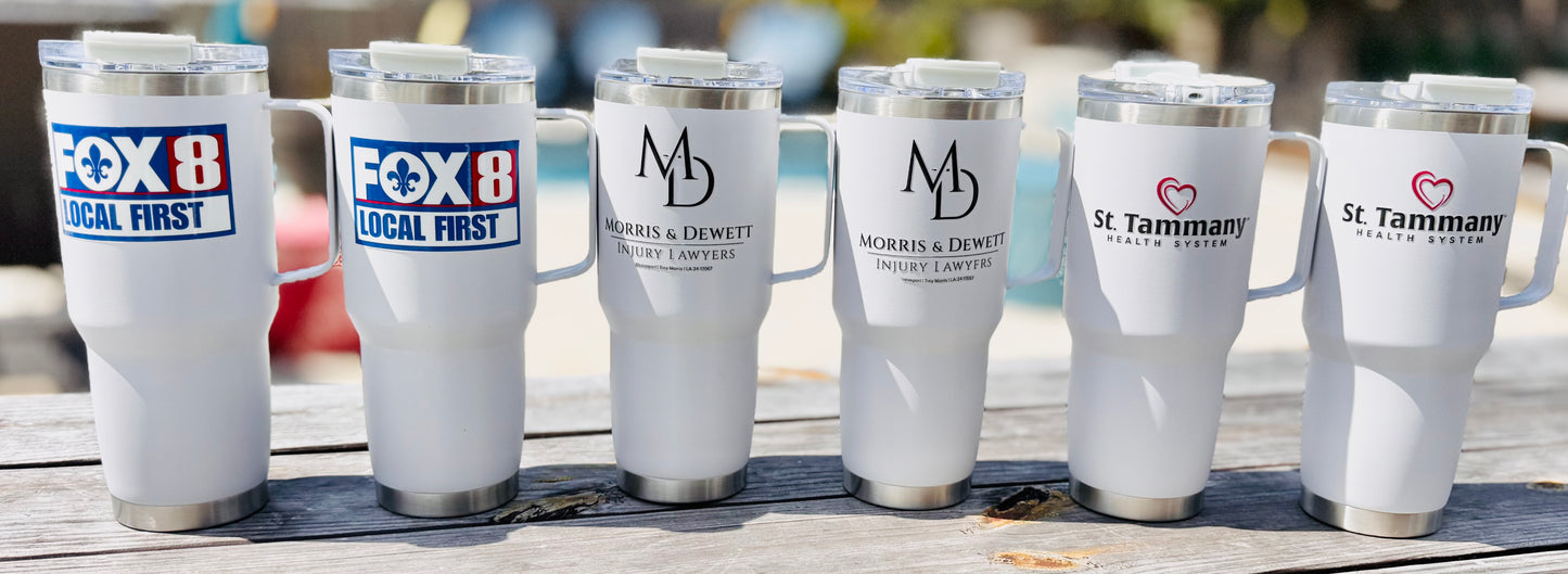 30oz Tumbler with Metal Handle, Insulated, Leak-Proof