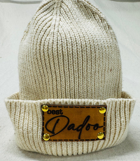 Adult beanie with custom real leather patch