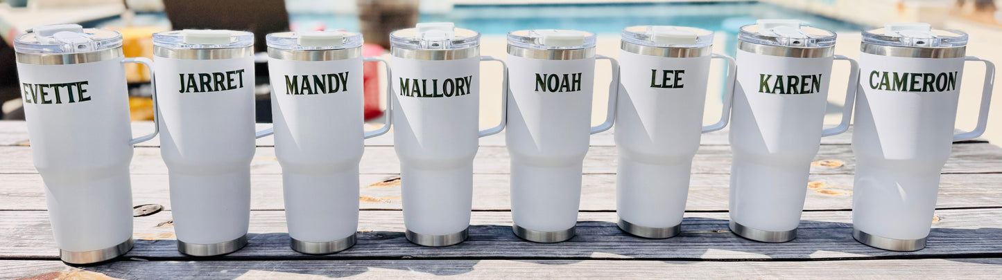 30oz Tumbler with Metal Handle, Insulated, Leak-Proof