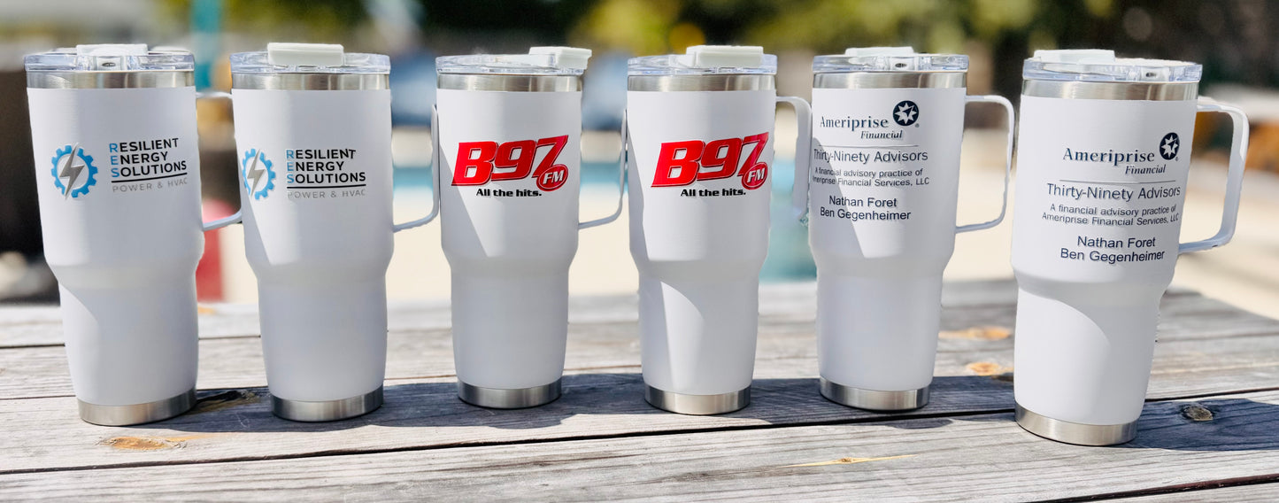 30oz Tumbler with Metal Handle, Insulated, Leak-Proof