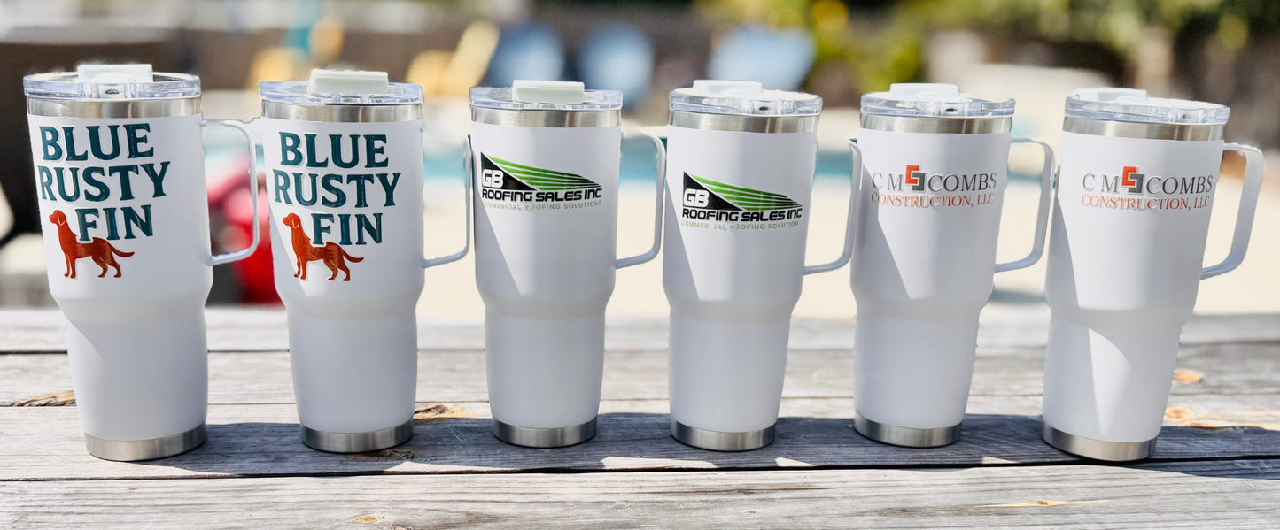 30oz Tumbler with Metal Handle, Insulated, Leak-Proof