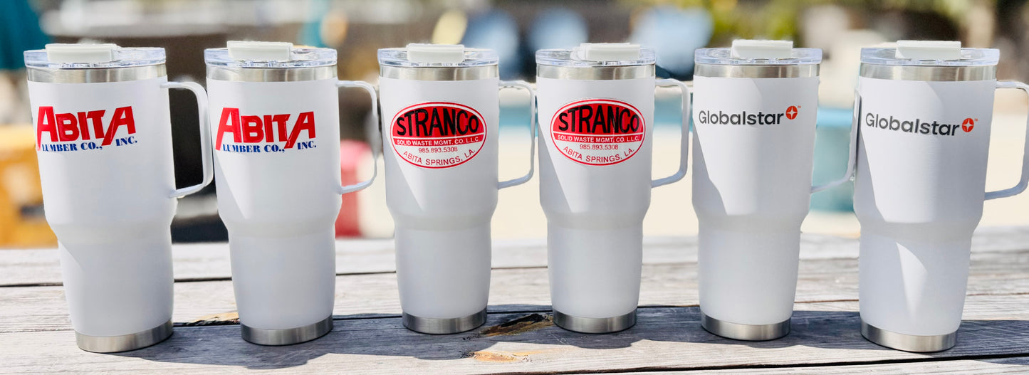 30oz Tumbler with Metal Handle, Insulated, Leak-Proof