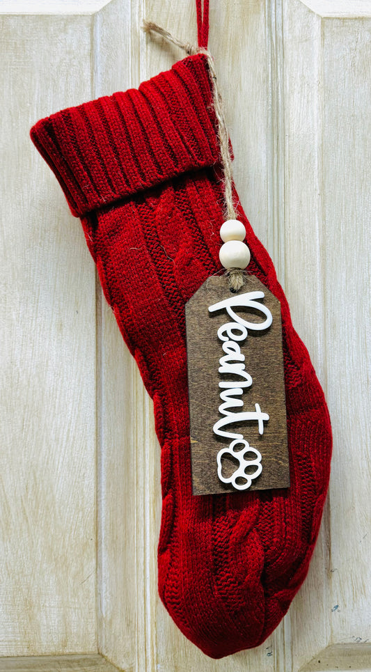 Wood & acrylic stocking tags, stained