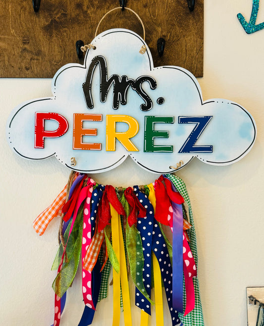 3D teacher rainbow & clouds door hanger