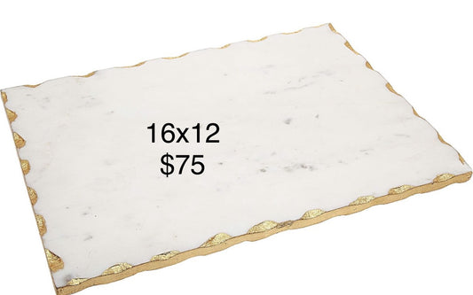 Custom Engraved White Marble tray/coasters with gold rim