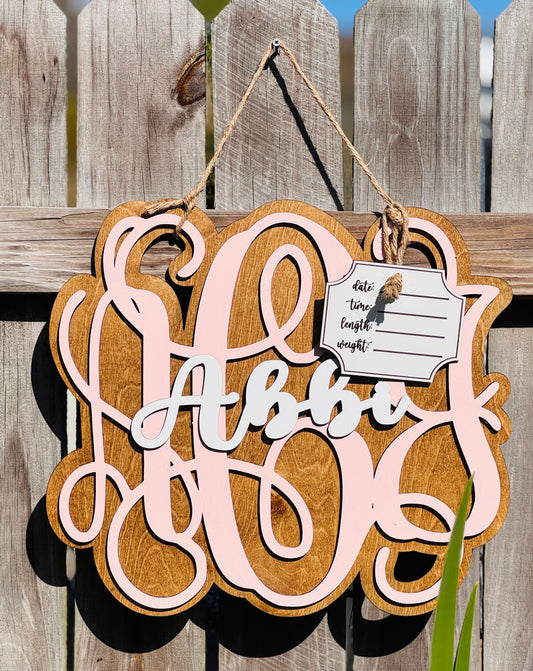 3D Monogram & name hospital sign & birth stats