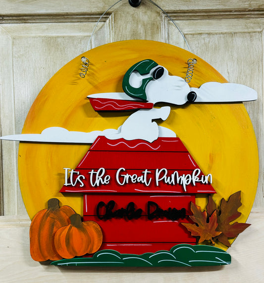 3D snoopy great pumpkin door hanger