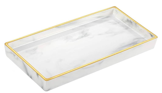 Custom Engraved White Marble jewelry tray with gold rim