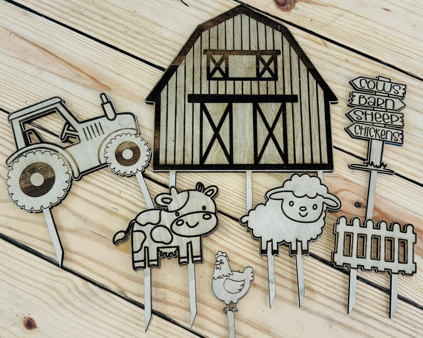 Wood Farm cake toppers