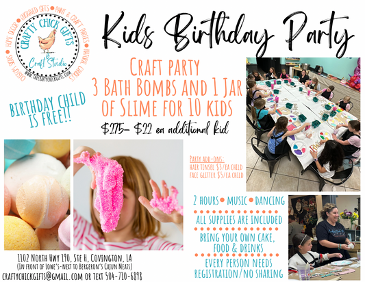 Kids birthday party - 2 hrs, bath bomb & slime making