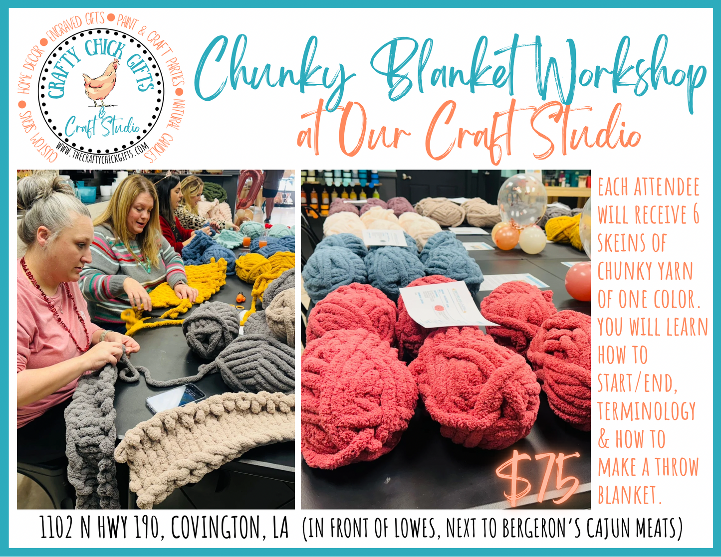 12/14 Chunky blanket workshop 5-7pm