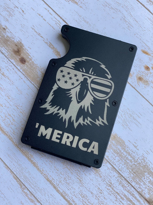 Engraved metal men’s slide in wallet