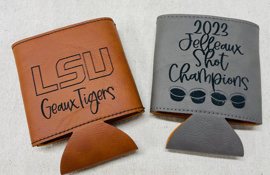 LSU Leather koozie