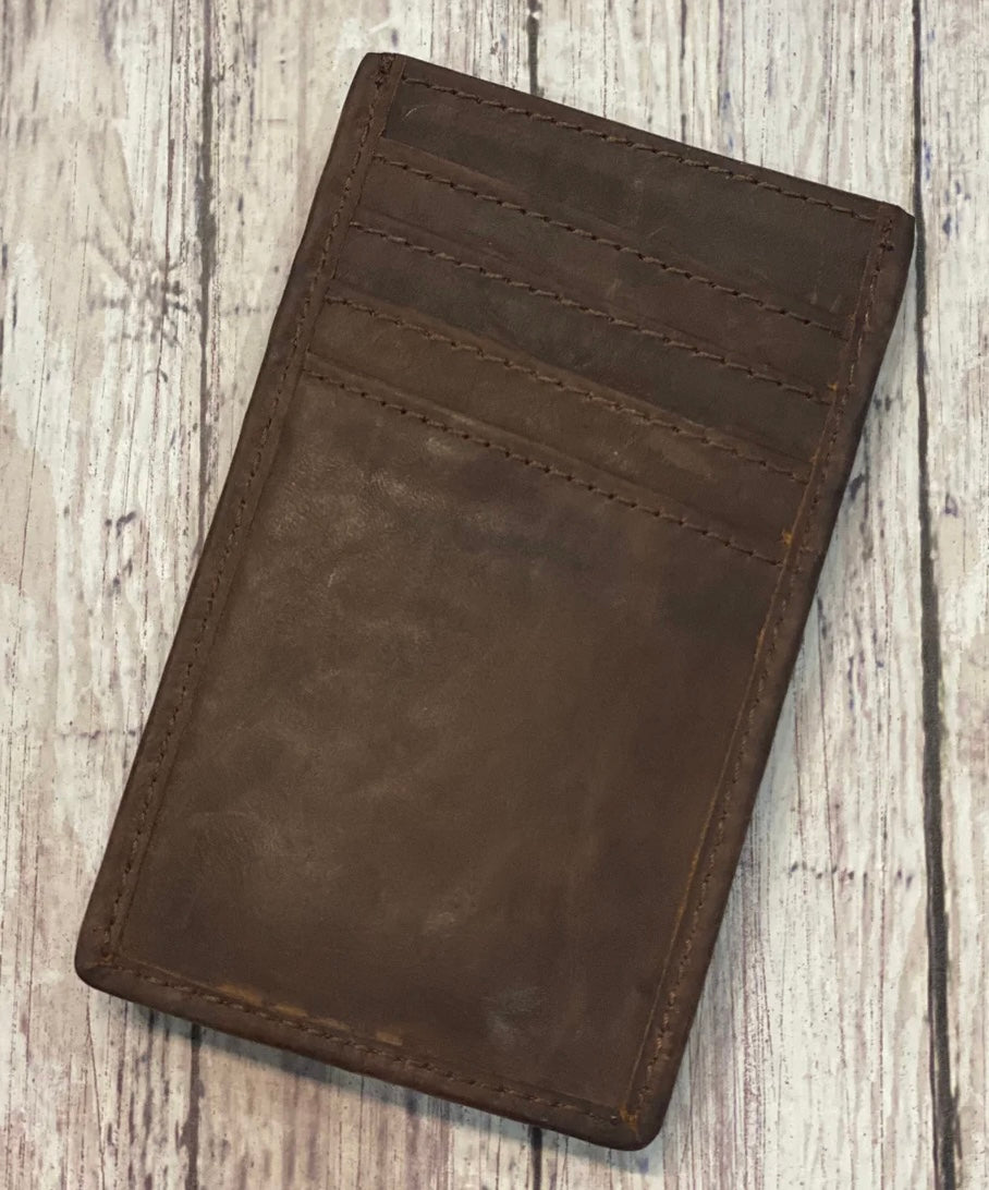 Engraved leather men’s money clip wallet