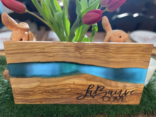 Custom engraved olive wood & resin cutting/serving/display board