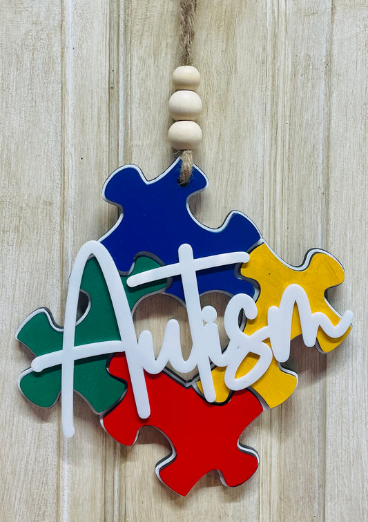 3D Autism awareness multiple puzzle pieces car charm
