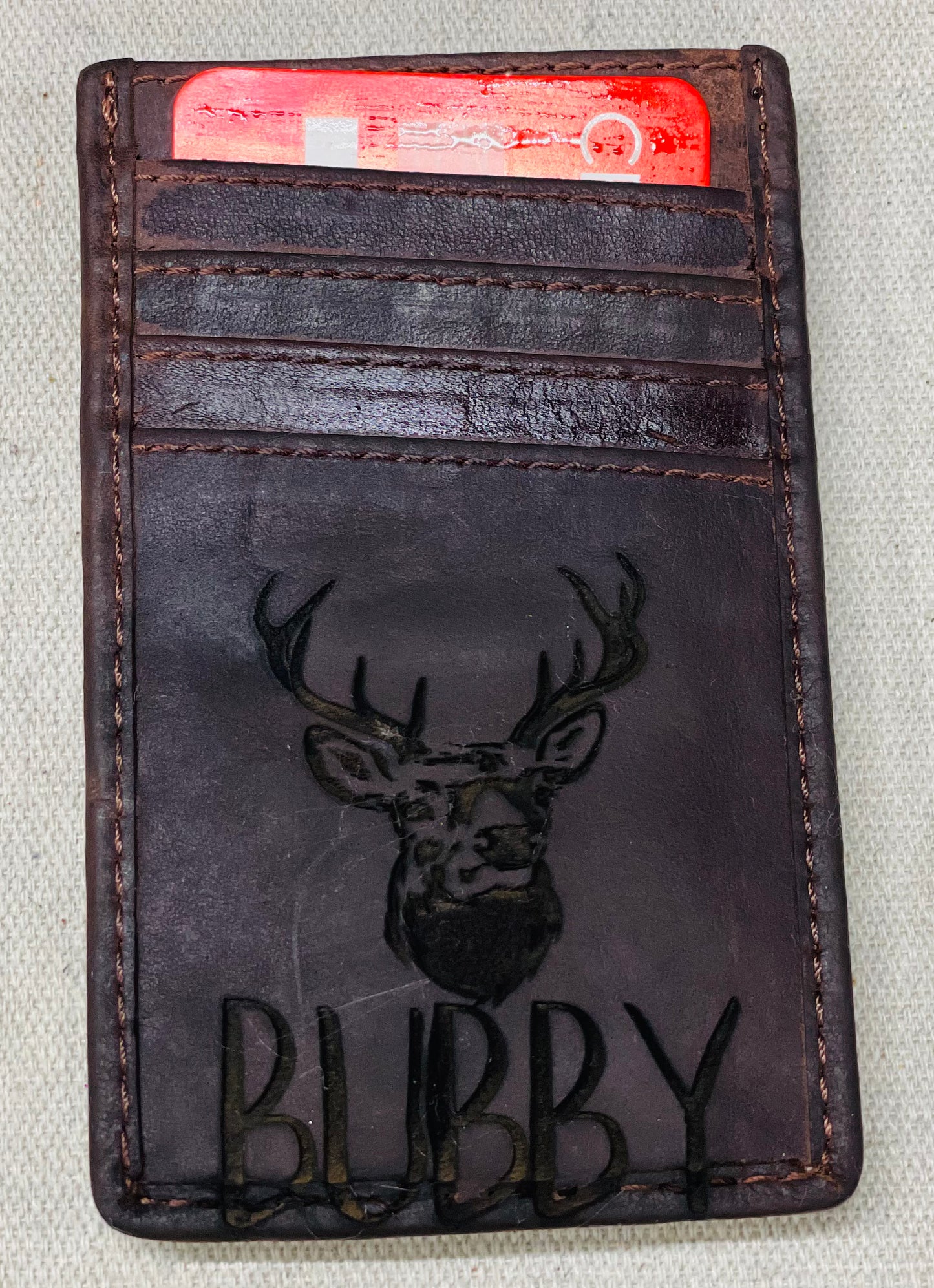 Engraved leather men’s money clip wallet