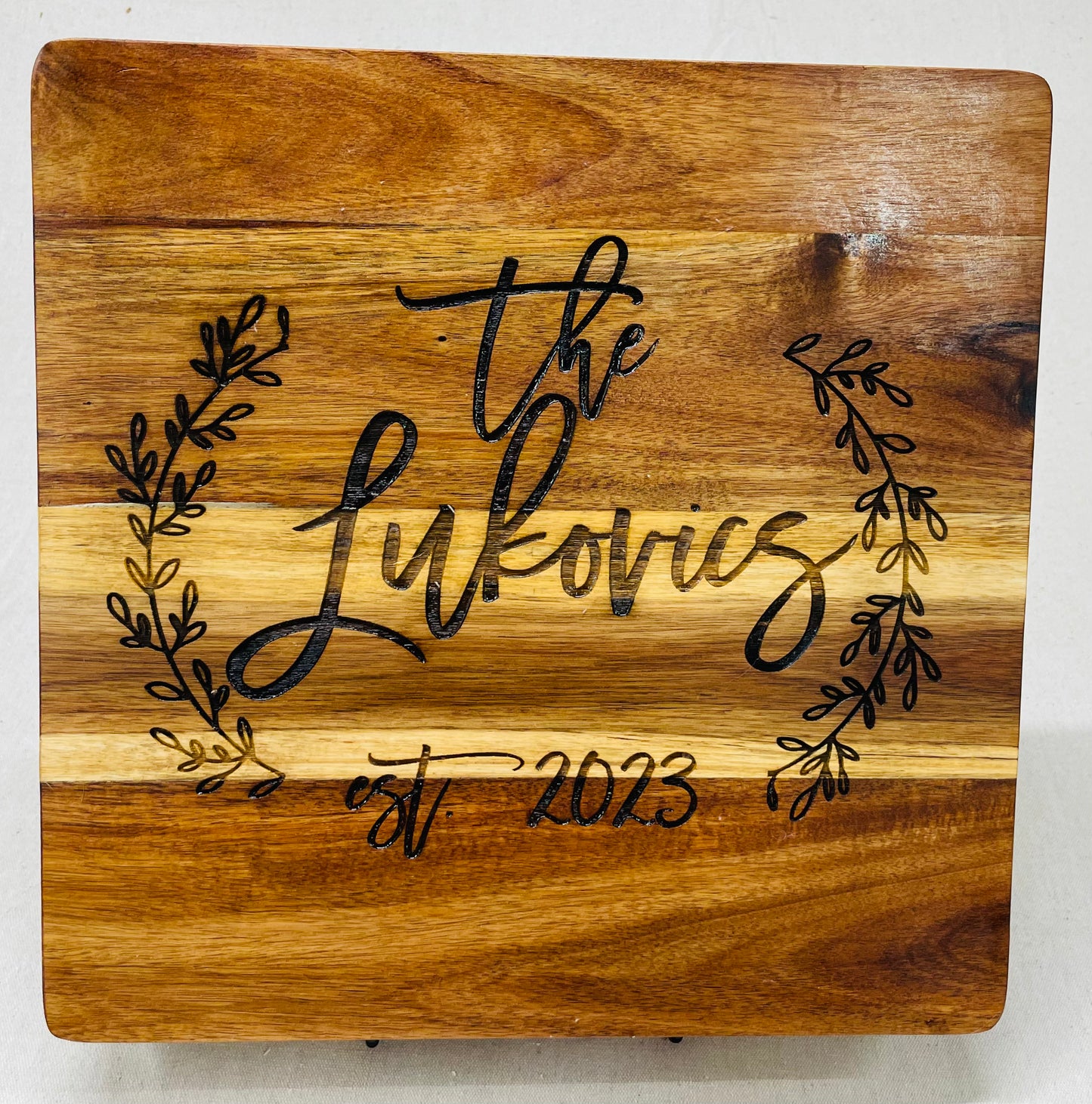 Custom engraved cutting/serving/display board - 15” and 1.5” thick