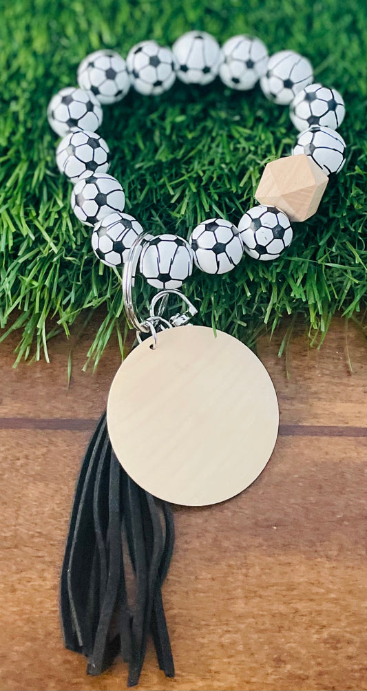 Sports bead key ring with custom engraving & tassel wristlet